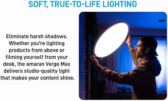 Amaran Verge Max Kit 22" Key Light, Bi-Color Circular Edge Panel Light, 2700-6500K, 7 Lighting Effect, Clamp on Desk Panel Video Lighting for Video Recording,Game,Live Stream,Creators(White)
