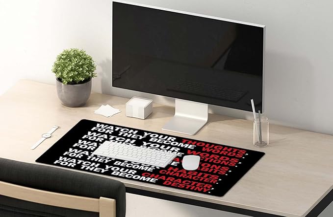 SSOIU Watch Your Thoughts Motivational Words Quotes Mouse Pad 35.5 X 15.7 Inch XXL Full Desk Mousepad Extended Large Non-Slip Rubber Base Waterproof Big Keyboard Mat with Stitched Edges for Office