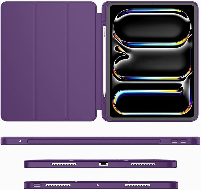 iMieet iPad Pro 13 Inch Case (M5/M4) 2025/2024 with Pencil Holder, Trifold Stand Smart Case with Soft TPU Back, Auto Wake/Sleep (Dark Purple)