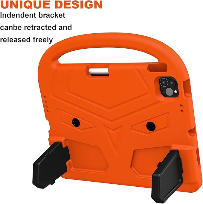 Dteck for iPad Air 11" M2 2024/Pro 11" 2024 Kid Case, Durable Lightweight Shockproof Protective Handle Stand EVA Foam Boys Girls Proof Case, Orange