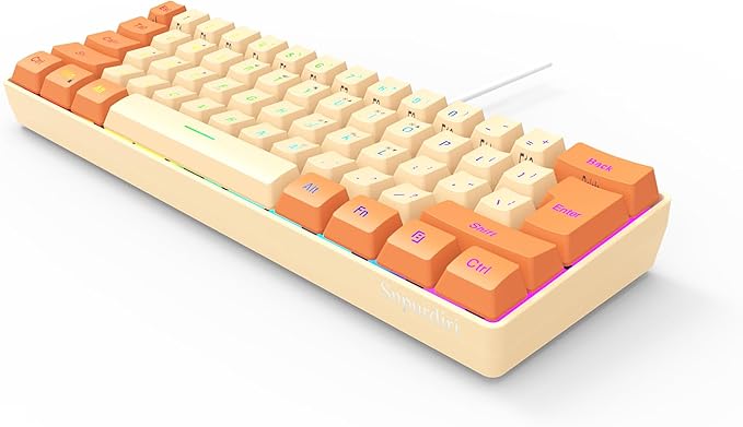 Snpurdiri 60% Wired Gaming Keyboard, RGB Backlit Ultra-Compact Mini Keyboard, Waterproof Mini Compact 61 Keys Keyboard for PC/Mac Gamer, Typist, Travel (Orange and Cream)