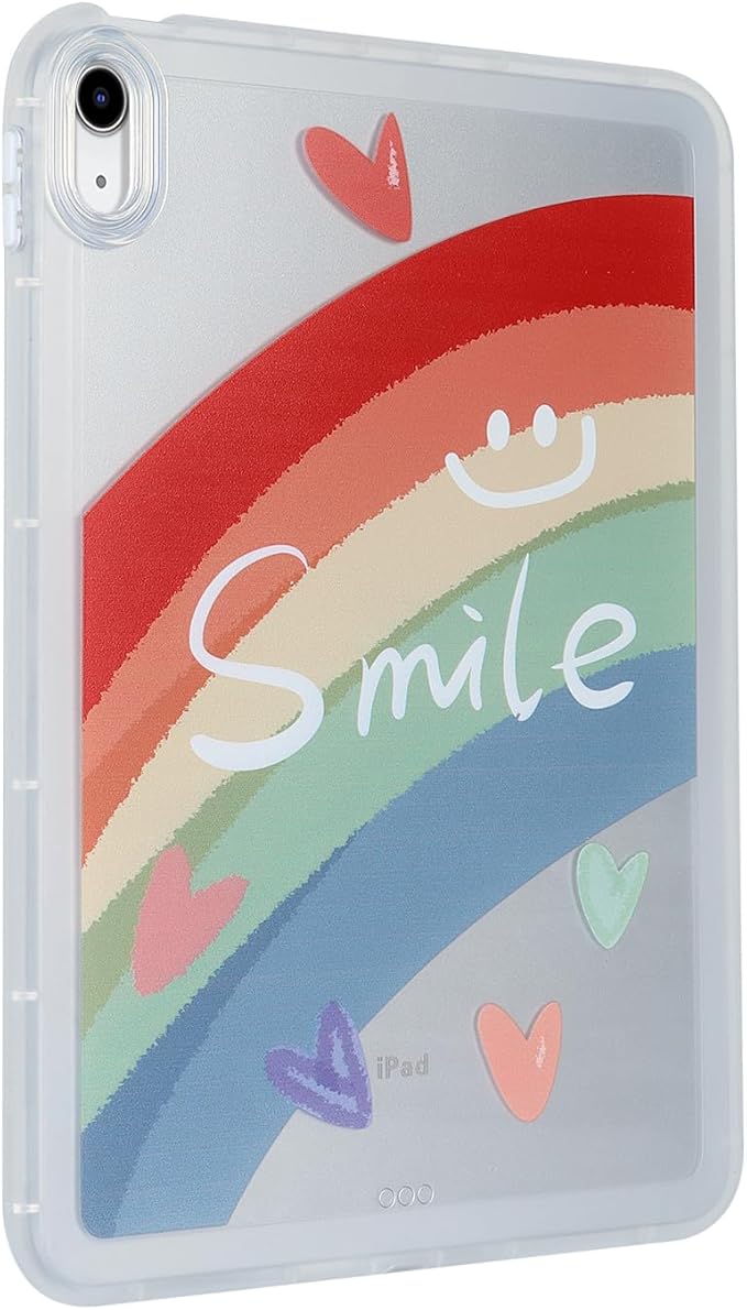 for iPad Pro 12.9 inch Case 6th/5th/4th/3rd Generation (2022/2021/2020/2018) Frosted Translucent Clear Slim Lightweight Protective Cover Soft TPU Back Shockproof Silicone Shell,Rainbow Smile