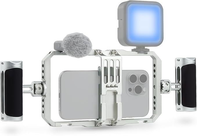 Leftfoto Universal Aluminum Phone Stabilizer Cage Smartphone Video Rig with Dual Handles for iPhone 17 Promax1615 Mini Pro Max 8 Plus for Samsung for Huawei Mate,for Vlogging/Video Shooting