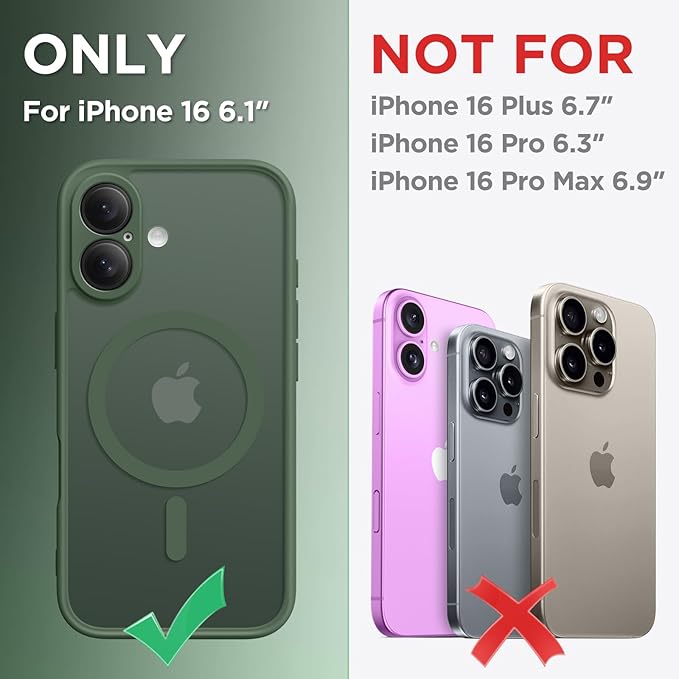 CAPRARO Magnetic Compatible with iPhone 16 Case, Upgraded [Full Camera Protection] [Compatible with MagSafe] Protective Translucent Matte Women Girl Phone Case Cover, Deep Green