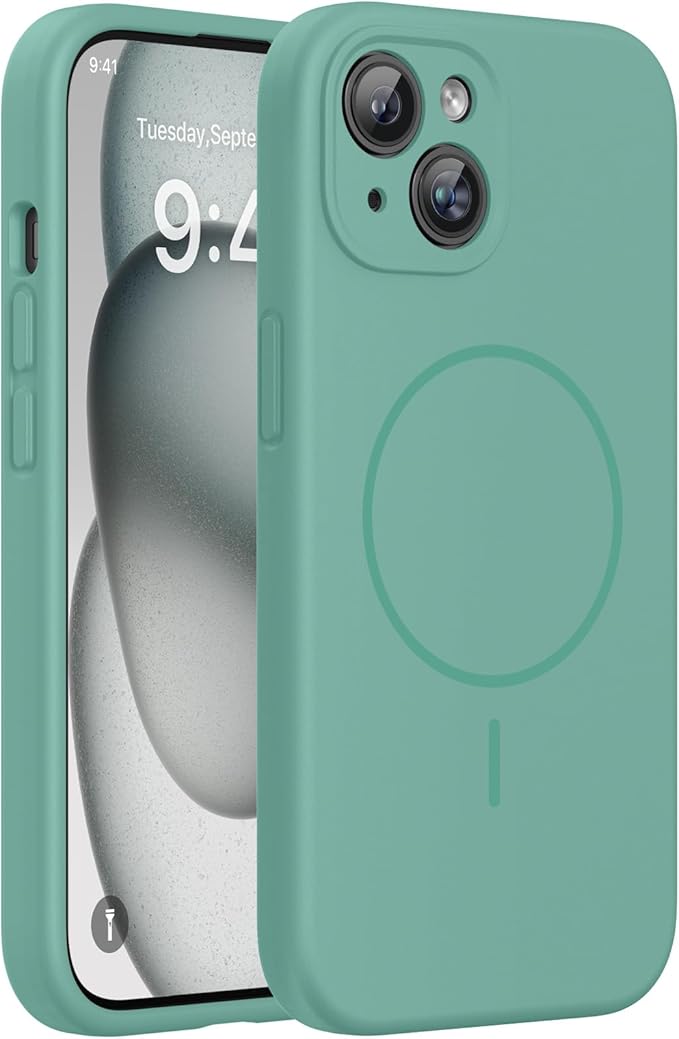Miracase Compatible with iPhone 15 Case, [Soft Anti-Scratch Microfiber Lining], Liquid Silicone Case Gel Rubber Shockproof Drop Protection Phone Case for iPhone 15, Midnight Green