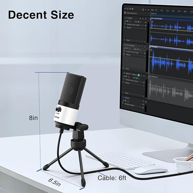 FIFINE USB Podcast Microphone,PC Computer Recording Mic for Desktop Laptop,Studio Condenser Microphone with Volume Knob for Voice-Over, Vocals, Online Meeting, YouTube-K669W