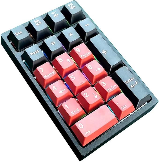 BOYI TD21 Hot Swap Numpad,21 Keys Mini Numpad Portable Keypad Bluetooth5.0/2.4G/Wired Number Pad Keyboard PBT Keycaps RGB Backlit Type-C Mini Keyboard (Black Red Cherry Keycaps)