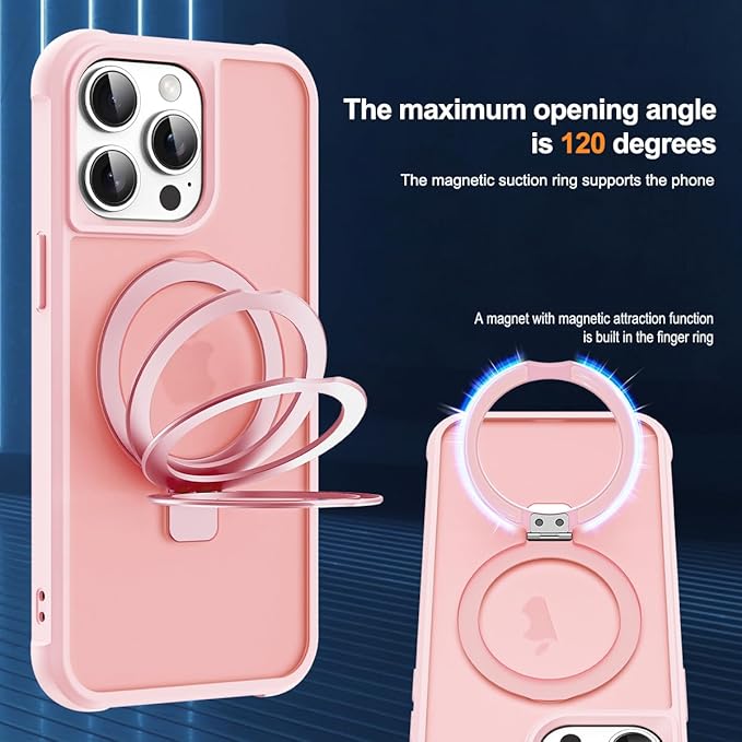 SKYLMW Compatible with iPhone 13 Pro Case with Invisible Magnetic O-Ring Stand Military-Grade Translucent Case for iPhone 13 Pro 6.1" [Compatible with Mag-Safe][Great Grip Feeling], Pink