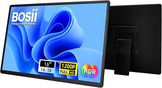 BOSII Portable Monitor for Laptops - Dual 16" IPS FHD 1200P Extended Dual Monitor for Laptop Compatible with Windows Mac Travel Work