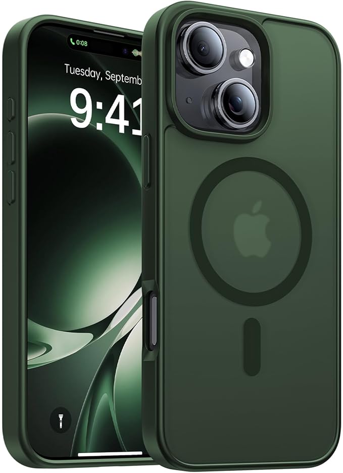 Magnetic for iPhone 15 Case,[Compatible with MagSafe][Military-Grade Drop Protection][Anti-Yellowing] Shockproof Protective Translucent Matte Cover for iPhone 15 Phone Case,Forest Green
