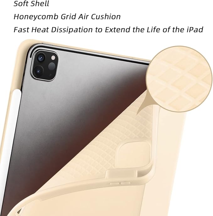 Cases for iPad Pro 12.9 Case 6th/5th/4th Generation (2022/2021/2020) with Pencil Holder [Apple Pencil Wireless Charging] Soft TPU Smart Tri-fold Stand Protective Cover(Champagne Gold)