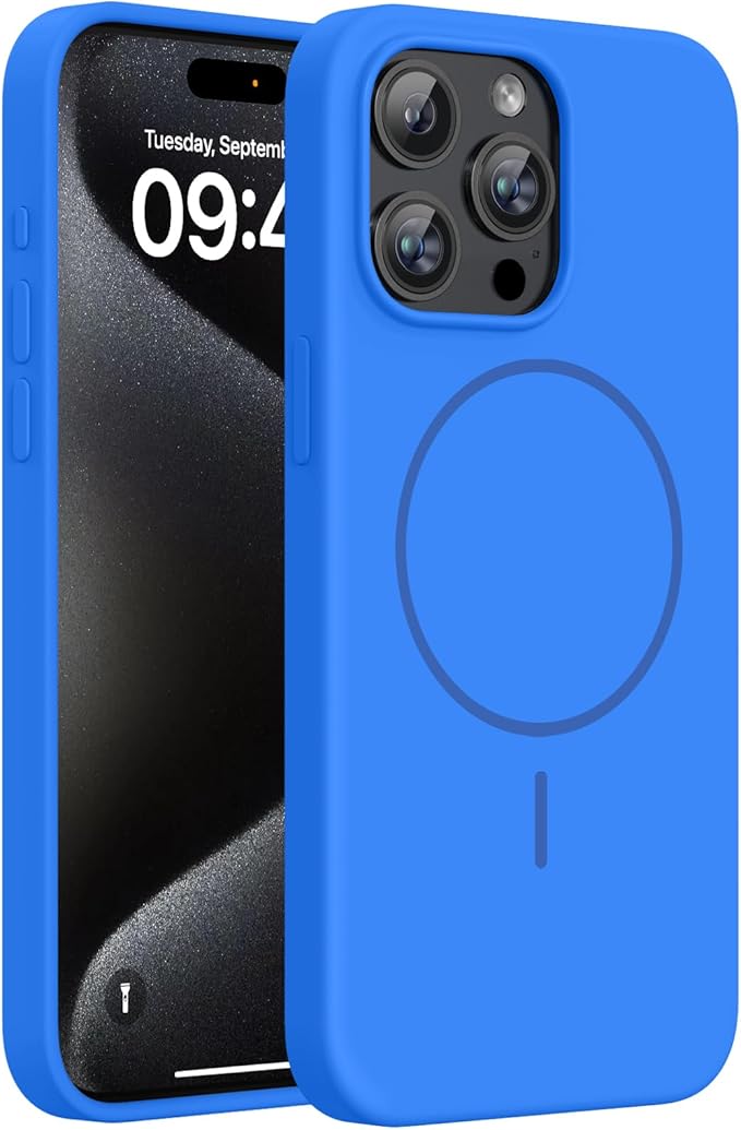 Miracase Magnetic for iPhone 15 Pro Max Case, [Soft Anti-Scratch Microfiber Lining], Compatible with MagSafe, Liquid Silicone Case Shockproof Drop Protection Phone Case for 15 ProMax, Blue