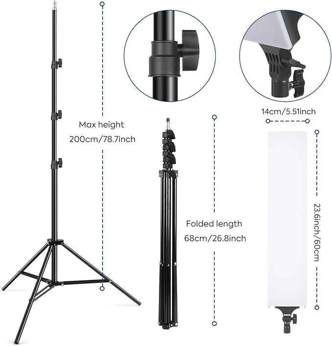 23.6" LED Video Light 2-Pack Full Screen Photography Lighting Kit 2500-7500K Dimmable Photo Studio Light Streaming Light with Remote Control & 6.5ft Stand for Filming YouTube TikTok Video Gaming