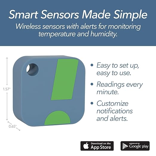 SensorPush HT1 Smart Temperature Sensor & Humidity Sensor - Thermometer & Hygrometer w/App Monitoring - Indoor/Outdoor Temperature and Humidity Monitor w/Heat Index for RV, Fridge & More