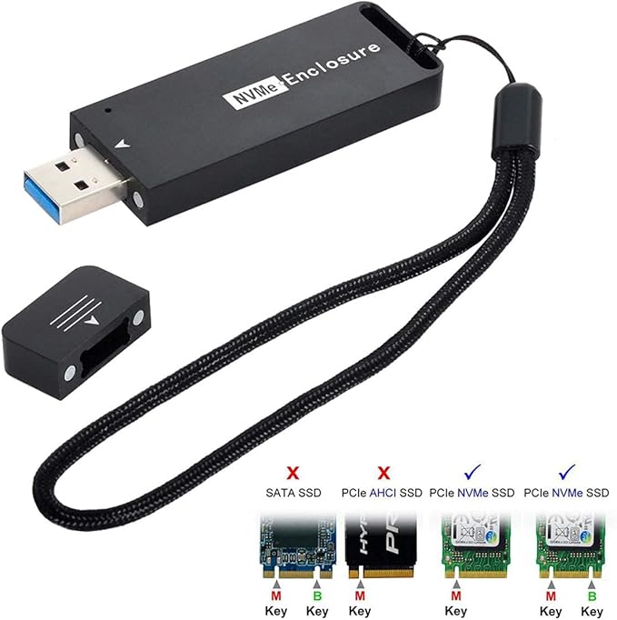CY M.2 NVME SSD Enclosure Adapter USB 3.1 Gen2 10Gbp to NVME PCI-E M-Key Solid State Drive External Enclosure for 2242mm 2230mm NVMe M-Key M.2 SSD