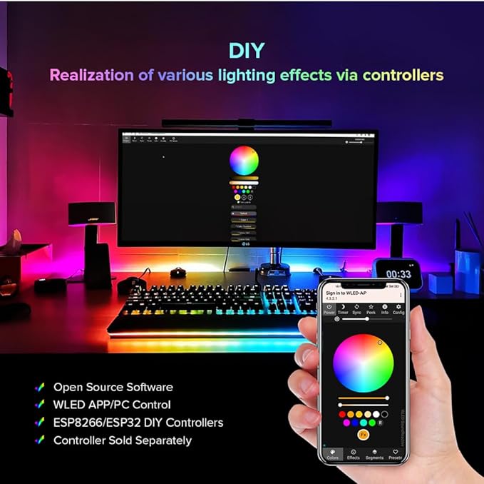 BTF-LIGHTING UL Listed WS2811 IC=RGB+IC Addressable Color RGB LED Strip,16.4FT 30LED/m 10Pixels/m,IP67 White PCB Flexible DC12V Chasing Effect for Indoor Home Decor(No Adapter or Controller)