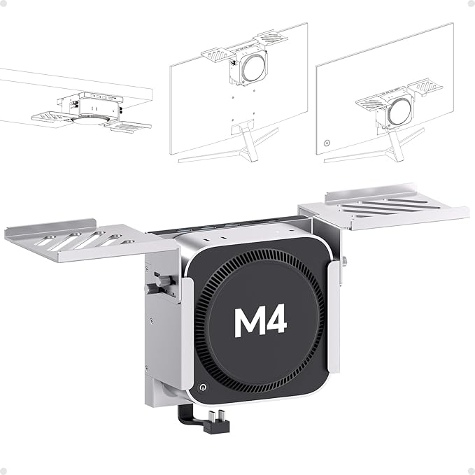 Mac mini M4 Dock & Stand with M.2 NVMe 8TB SSD Enclosure, Macmini M4 Hub with HDMI 4K 60Hz, 3 USB-A 10Gbps for Mac mini M4/M4 Pro 2024, Metal Bracket Holder for Monitor, Desk and VESA Port