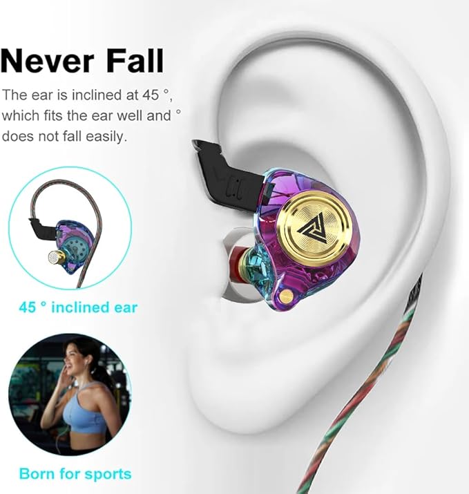 Wired Gaming Earbuds 2Pack, Ak3file in Ear Monitors, Deep Bass Sound Wired Earbuds, HiFi in Ear Headphones with 1DD 10mm Dynamic Driver, IEM for Music Gaming Video Calling (Black+Purple)