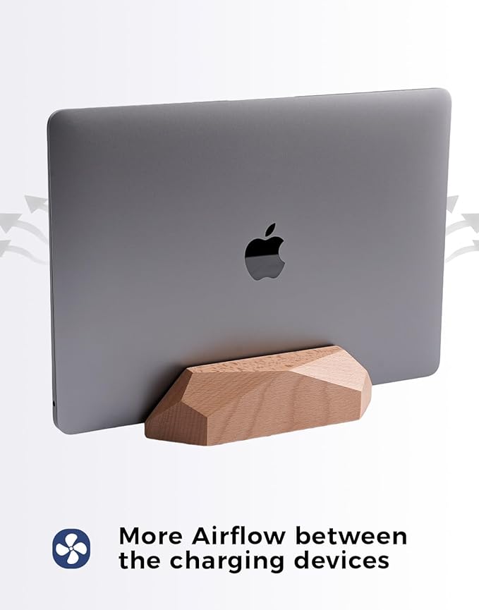 Dual Laptop Holder Adjustable Vertical Laptop Stand, 2 Slots MacBook Stand Wood,Wooden Laptop Stand,Vertical Laptop Holder for Desk, Widen Dock Fits All MacBook/Surface pro