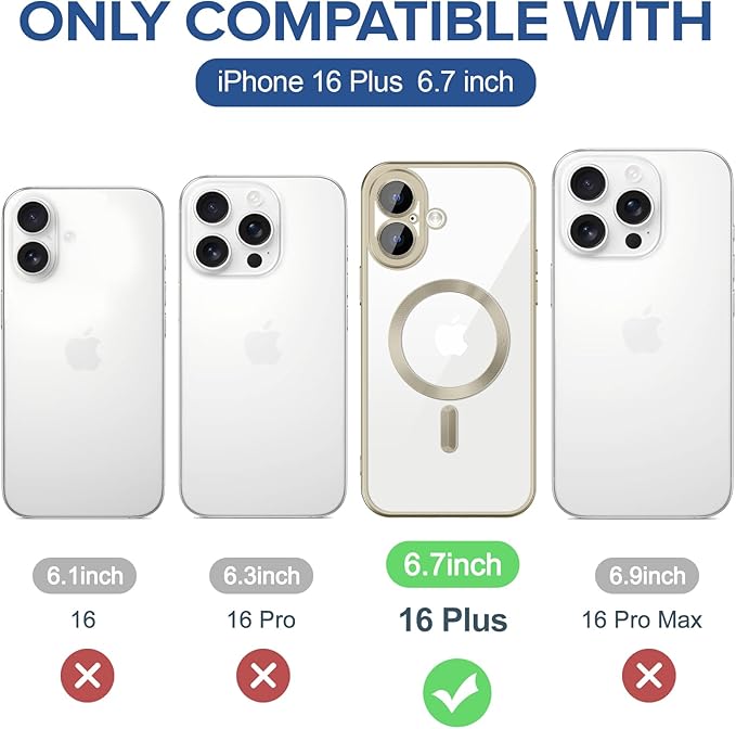 Hython Magnetic Clear for iPhone 16 Plus Case with Camera Lens Protector [Compatible with MagSafe] Luxury Plating Edge Slim Soft TPU Cover Protective Phone Case for iPhone 16 Plus, Matte Gray