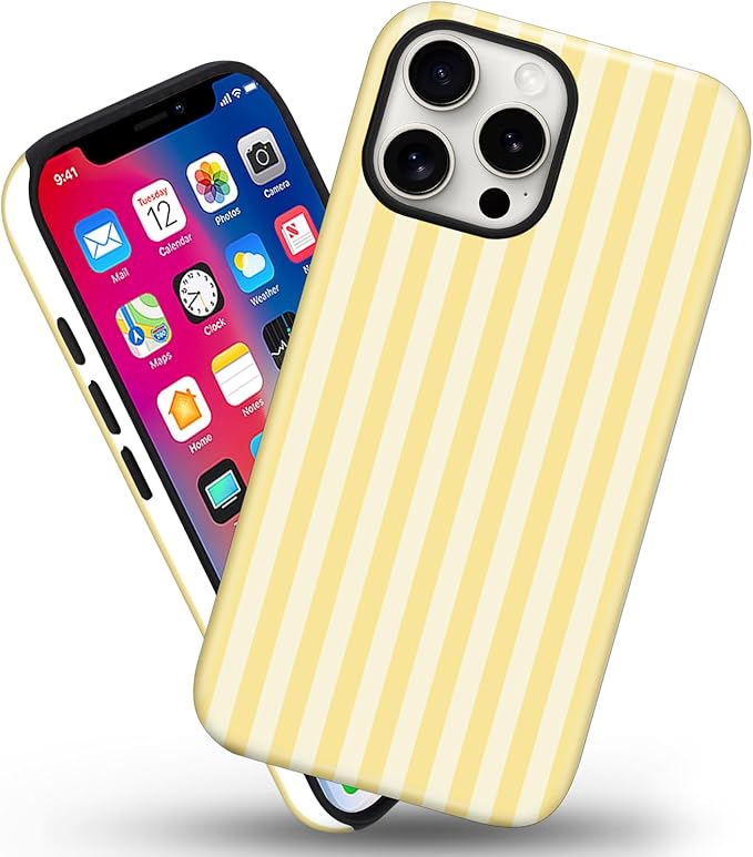 Magnetic for iPhone 13 Pro Max Case Cute Stripes Phone Case, Shockproof Slim TPU and Hard PC Protective Phone Cover Compatible with MagSafe Designed for Women Girls, Yellow