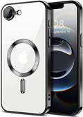Hython Magnetic Clear for iPhone 16e Case with Camera Lens Protector [Compatible with MagSafe] Luxury Plating Edge Slim Soft TPU Cover Protective Phone Case for iPhone 16e 6.1", Black