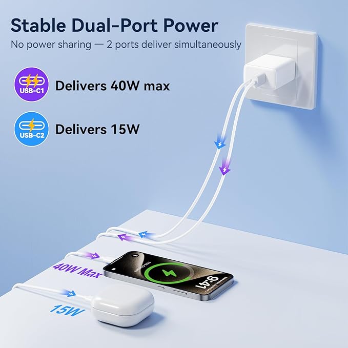 Otovoda USB C Fast Charger Block, 3 Pack 55W Type C Charger Fast Charging Brick, Dual Port USB Wall Chargers Cube for iPhone 17/16/15/14/13/12 Pro Max, iPad