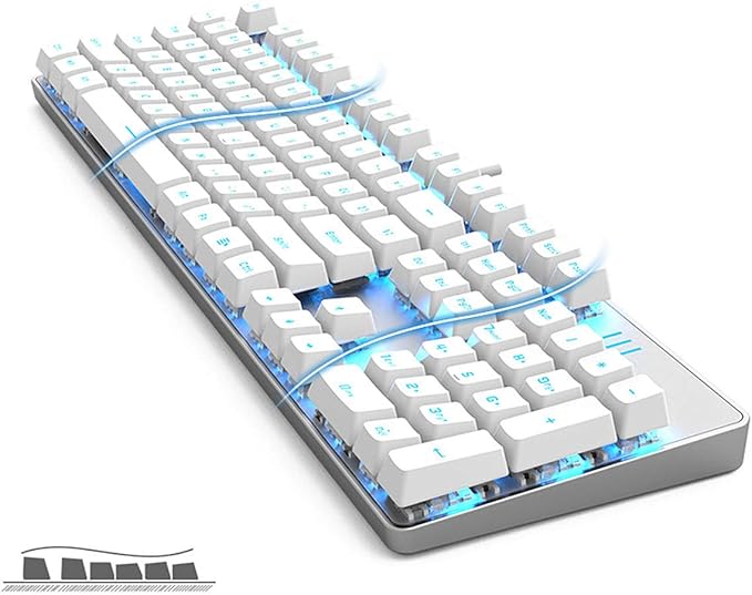 Merdia Hot Swappable 104 Keys Full Size Mechanical PC Gaming Keyboard | Blue Switch White Mechanical Wired Computer Keyboards | LED Backlit 104 Keys US Layout Light Up Wired Gaming Keyboard