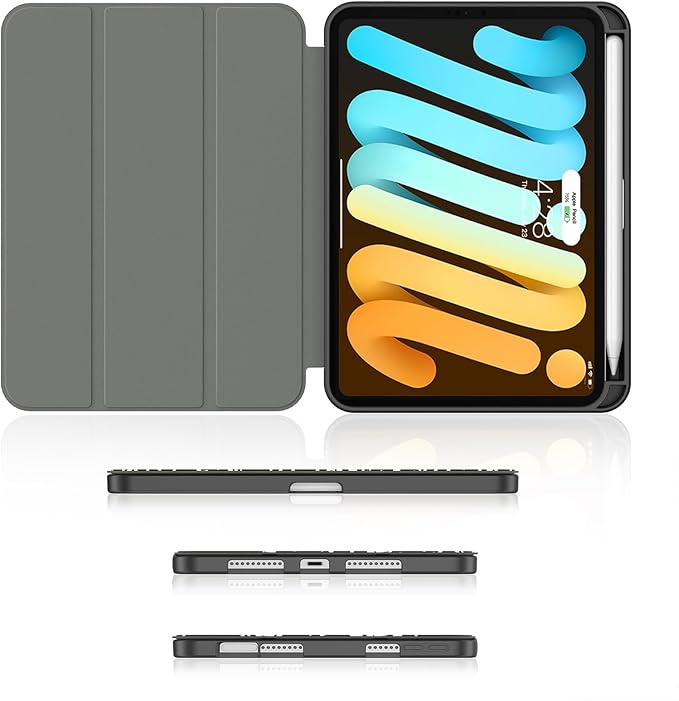 Soke Case for iPad mini 7(A17 Pro) 2024/iPad Mini 6 2021 8.3 inch with Pencil Holder-[Pencil Charging + Auto Wake/Sleep], Soft TPU Back Cover for iPad mini 7th/6th Generation(Book Black)