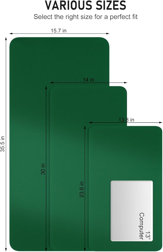 Desk Pad, 35.5" x 17" PU Leather Non-Slip Desk Mat Large Mouse Pad for Desktop, Waterproof Laptop Computer Writing Mat for Office, Home, Work, Gaming, Dark Green