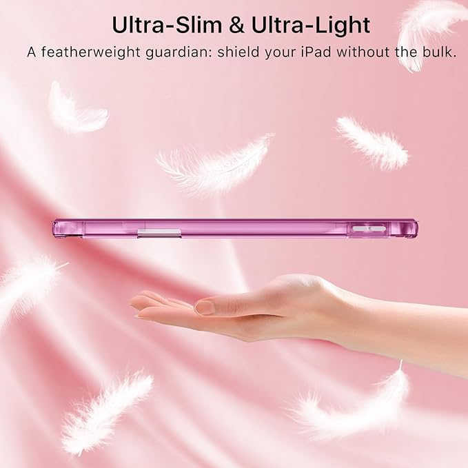 MoKo for iPad Air 11 inch Case (M4/M3/M2) 2026/2025/2024, iPad Air 5th/4th Gen 10.9 inch Case 2022/2020 with Pencil Holder, Slim Light Trifold Cover with Hard PC Translucent Back Shell, Fuchsia
