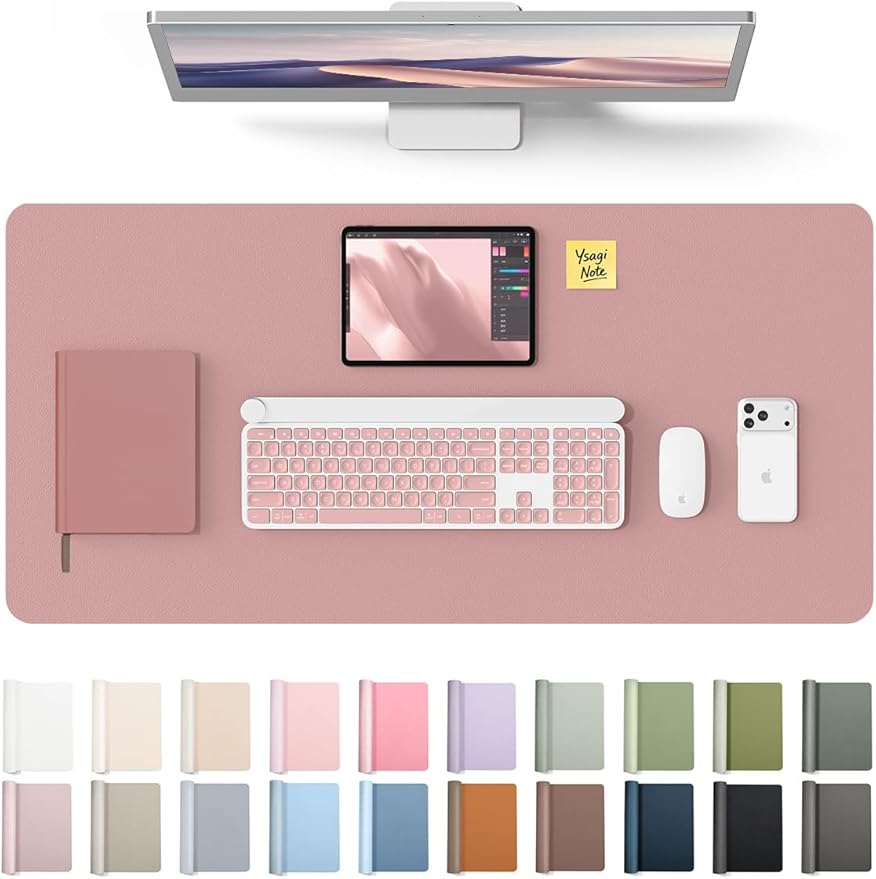 YSAGi Leather Desk Protector, Office Mat, Large Mouse Mat, Non-Slip PU Leather Blotter, Laptop Desk, Waterproof Writing Pad for Office and Home (Pale Mauve, 35.4" x 17")