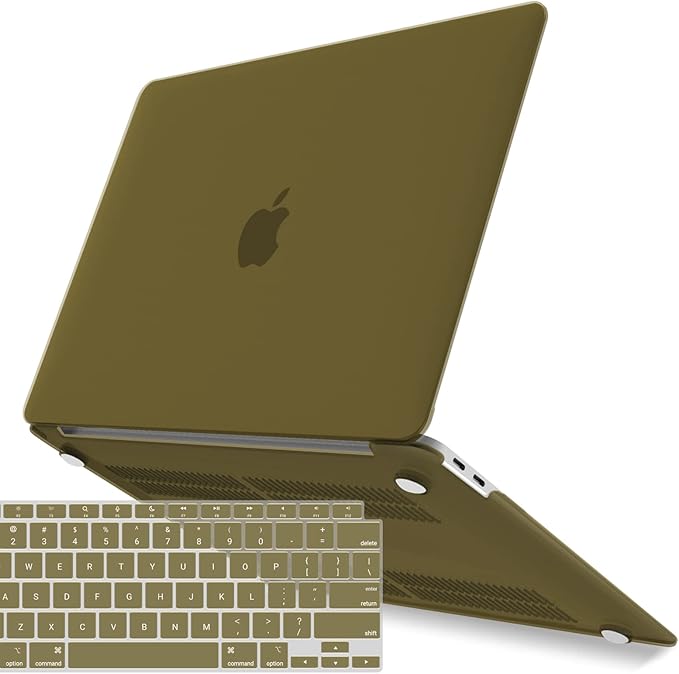 IBENZER Compatible with New MacBook Air 13 inch Case 2022 2021 2020 M1 A2337 A2179 A1932, Plastic Hard Shell Case with Keyboard Cover for Mac Retina Display with Touch ID, Olive Green, MAT13-OLGN+1