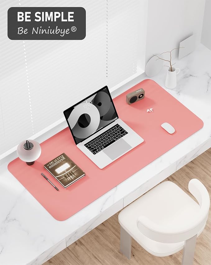 Desk Pad, 30" x 14" PU Leather Non-Slip Desk Mat Large Mouse Pad for Desktop, Waterproof Laptop Computer Writing Mat for Office, Home, Work, Gaming, Flower Pink