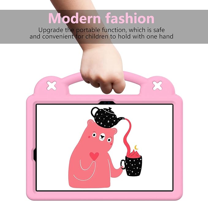 AKABEILA Compatible with Samsung Galaxy Tab S10 FE 2025 Tablet Case, Kids Friendly Universal Lightweight Shockproof Protective Case with Shoulder Strap & Stand Handle Pink