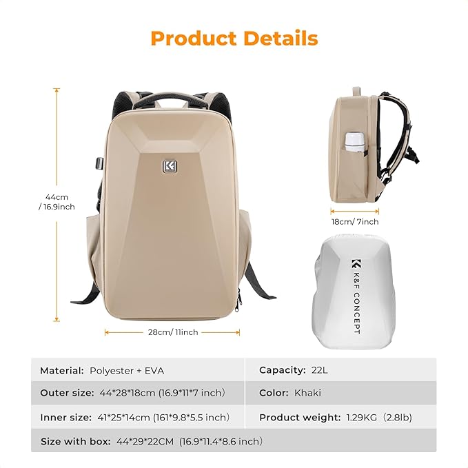 K&F CONCEPT Camera Backpack,Hardshell Photography DSLR Camera Bag with 15-15.6 Inch Laptop Compartment Hard Shell Camera Case Compatible with Canon/Nikon/Sony/DJI Mavic Drone