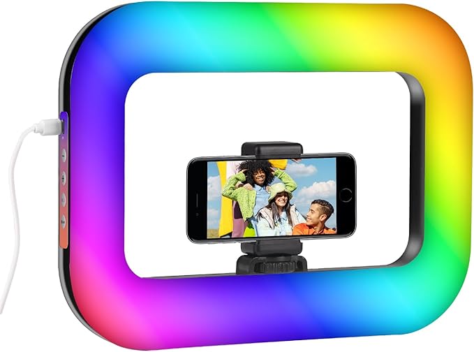 Rechargeable Portable RGB Ring Light for Phone, LED Smartphone Light, Phone Video Stabilizer, RGB Square Ring Light for Photography, Video Recording, Live Stream
