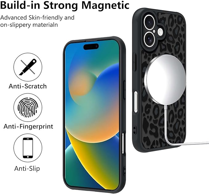 KANGHAR Case for iPhone 16 Phone Case [Compatible with Magsafe] Leopard Printed Pattern Cute Cheetah Protective Magnetic Case for Girls Women Men 6.1"