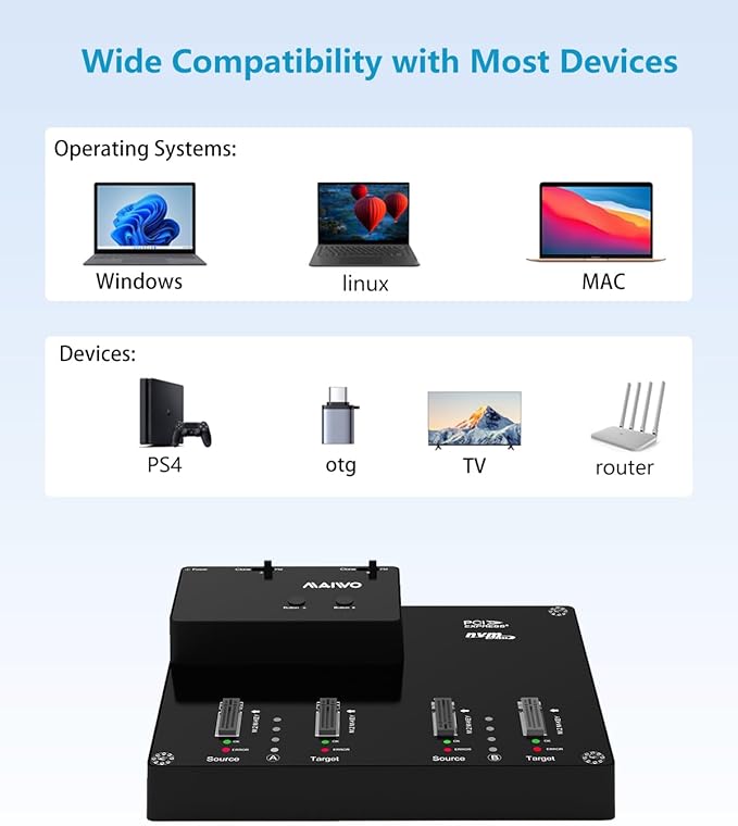 MAIWO 4 Bay M.2 NVME Docking Station, Tool-Free Type- C to NVME SSD Enclosure, Support Offline Clone duplicator and System Disk Clone Function (K3015P2)