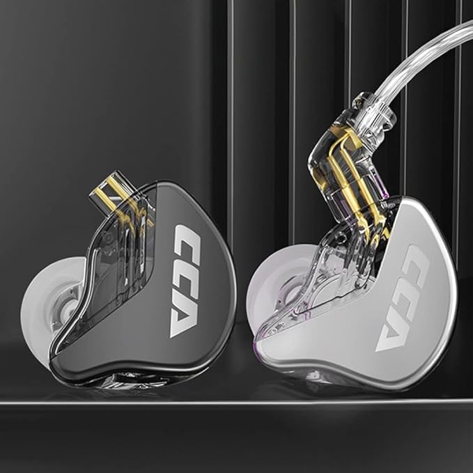 CCA CRA in Ear Monitor Earphone, Ultra-Thin Diaphragm Dynamic Driver IEM, Clear Sound & Deep Bass, Wired Earbuds with Mic and Tangle-Free Removable Cord