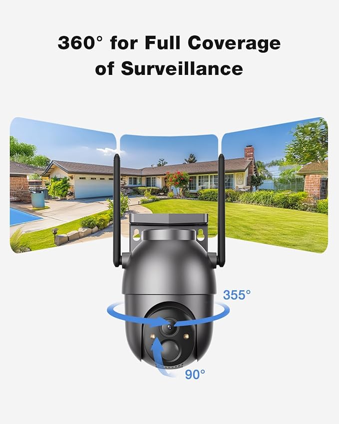SEHMUA Security Cameras Wireless Outdoor (4-cam-kit), No Subscription Required, Color Night Vision, 360° PTZ, 4MP Live View, Instant Alerts, Solar Security Camera System Works 2.4G & 5G WiFi for House