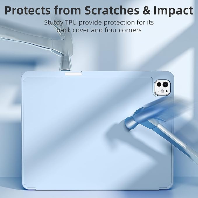Akkerds Compatible with iPad Pro 13 Inch Case (M5/M4) 2025/2024, for iPad 13 Pro Case with Pencil Holder, Slim Trifold Stand Protective Cover with Soft TPU Back, Auto Wake/Sleep (LightBlue)