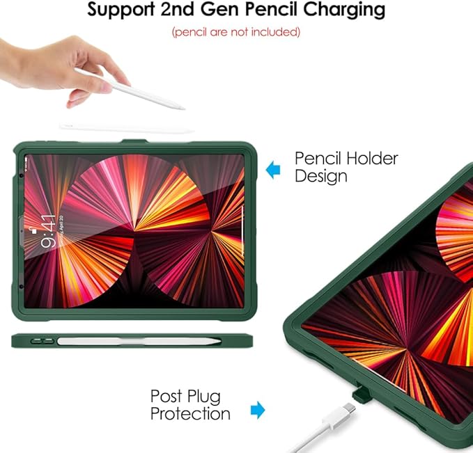 DTTO for iPad Pro 11 inch Case 2022(4th Gen)/2021(3rd Gen), [Screen Protector] Dual Layer Full Body Protection Cover with Pencil Holder, Also Fit iPad Pro 11'' 2020&2018/iPad Air 5/Air 4 - Green