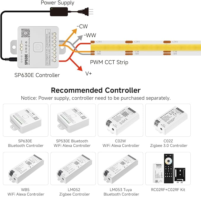 BTF-LIGHTING FCOB COB LED Strip CCT Tunable 3000K-6000K,UL Listed DC24V 9.8FT CRI 90+ Dimmable LED Tape Lights,640LEDs/m Dotless for Bedroom Kitchen Indoor Decor(No Adapter or Controller)
