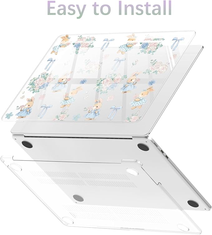 Compatible with MacBook Air 15 inch Case M5 M4 M3 M2 2026-2023 Release A3448 A3241 A3114 A2941, Cute Bunny Bow Flower Protective Hard Shell Clear Cover for Mac Air 15.3 inch