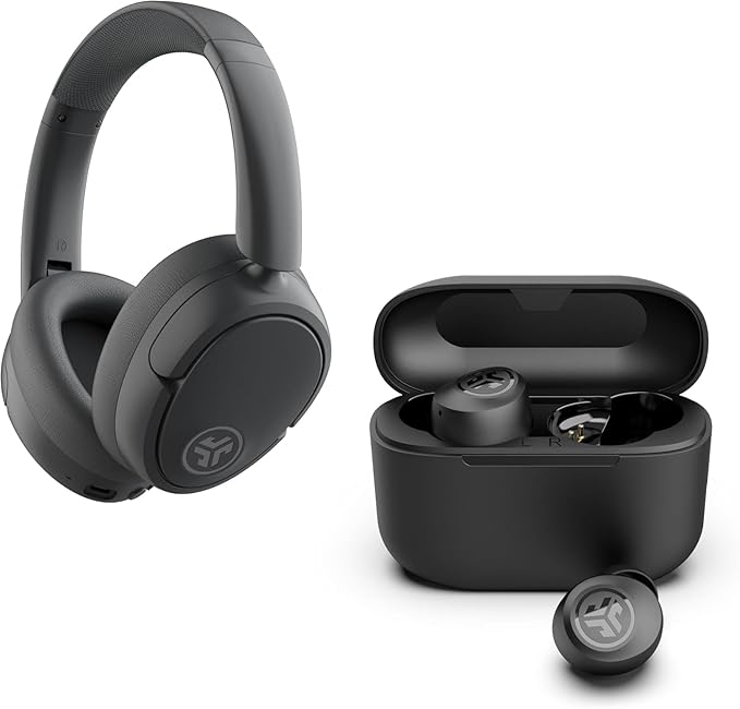 JLab JBuds Lux ANC Wireless Bluetooth Headphones & Audio Bundles, Hybrid Active Noise Cancelling, Premium Over-Ear Headset with Optional True Wireless Earbuds