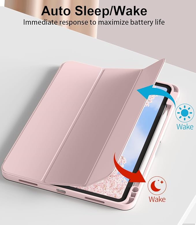 for iPad Pro 12.9 Case (6th/5th/4th/3rd Generation 2022/2021/2020) & ipad Air 13 inch case (M3 2025/M2 2024) with Pencil Holder, Smart Slim Trifold Stand Case with Soft TPU Back (Pink)