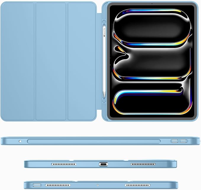 iMieet iPad Pro 13 Inch Case (M5/M4) 2025/2024 with Pencil Holder, Trifold Stand Smart Case with Soft TPU Back, Auto Wake/Sleep (Azure Blue)