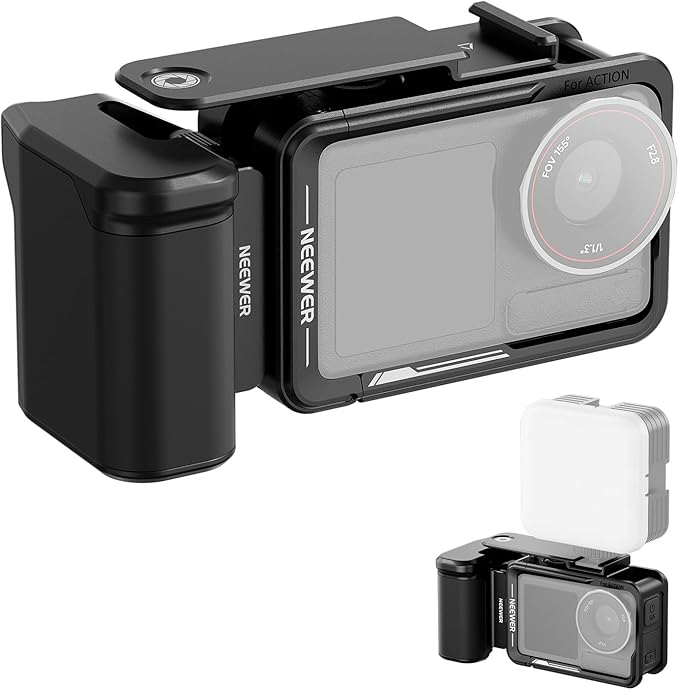 NEEWER Cage and Side Handle Accessories Kit Compatible with DJI Osmo Action 5 Pro / 4/3 Camera, Protective Metal Video Rig Magnetic Adapter Mount Cold Shoe Shutter Extender Bar, Black, AC014+AC034