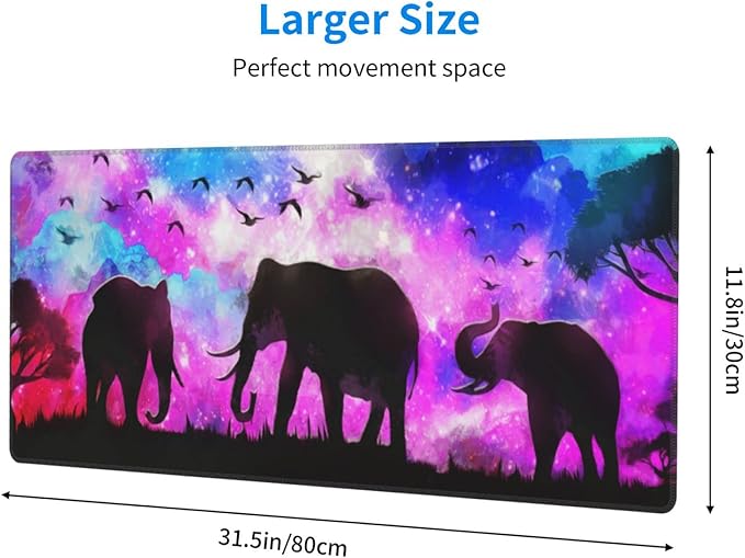 Abstract Elephant Forest Landscape Mouse Pad Extended Large Gaming Mouse Pad XL Oversized Desk Pad Stitched Edges Non-Slip Mat 31.5 X 11.8 Inch